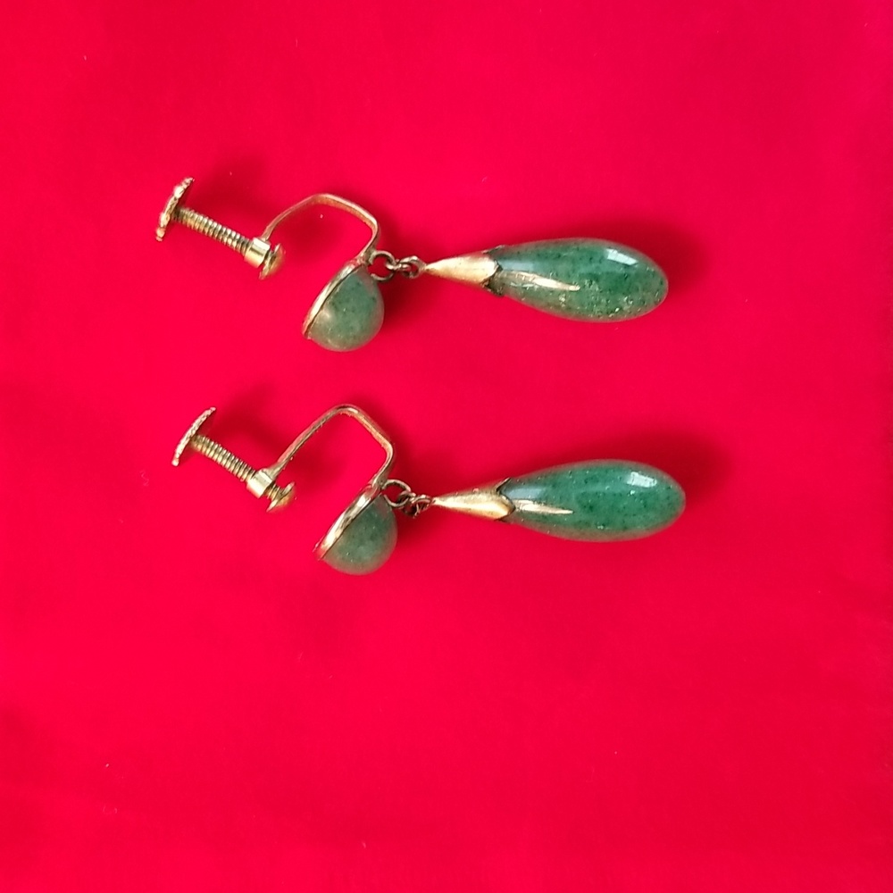 14K GOLD VINTAGE JADE DROP EARRINGS